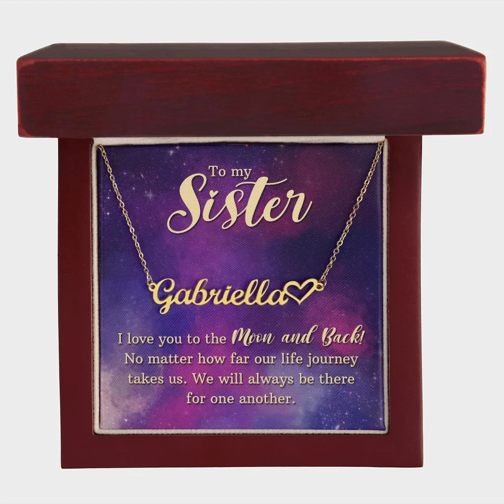To My Sister I Love You Personalized Gold Tone Heart Name Necklace Custom Gift